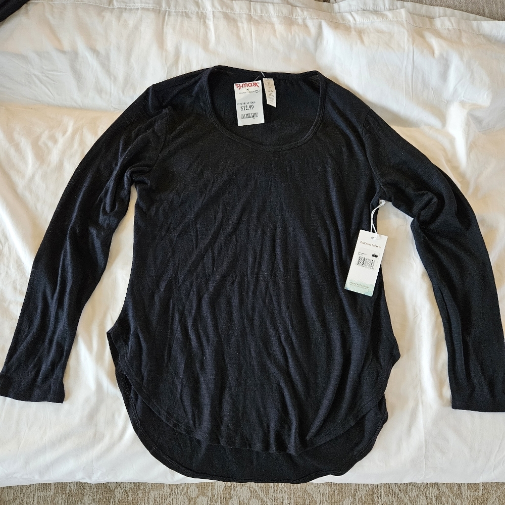 Balance Collection Black Long Sleeve Shirt Yoga Top Stretch Relaxed Fit Women S